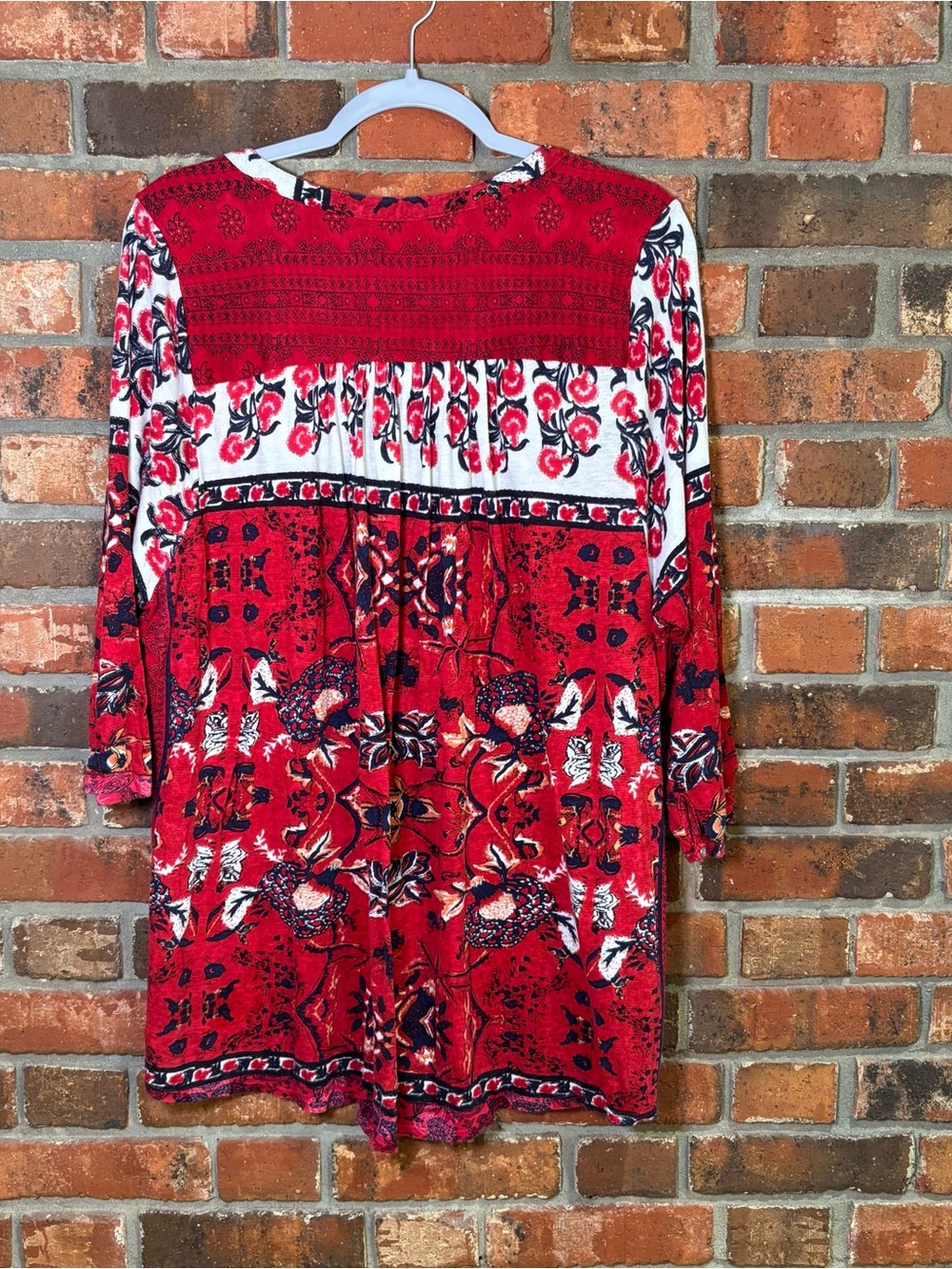 Lucky Brand womens boho floral mixed print peasant henley top red 2X - Picture 7 of 7